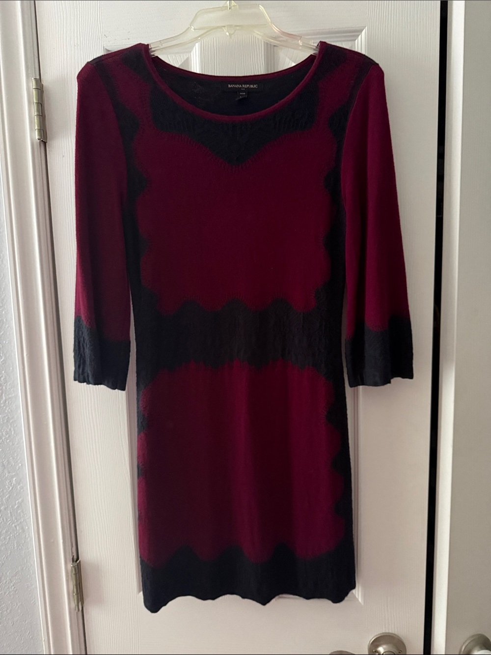 Banana Republic Burgundy and Black Long Sleeve Scoop Neck Dress